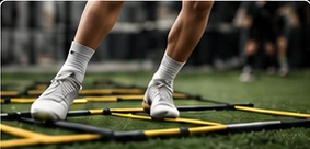 Athlete working through an agility ladder